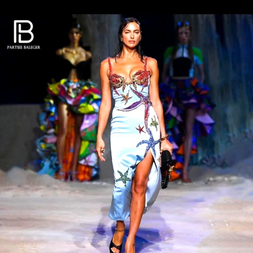 Brand new starfish dress starfish embroidered crystals with slit